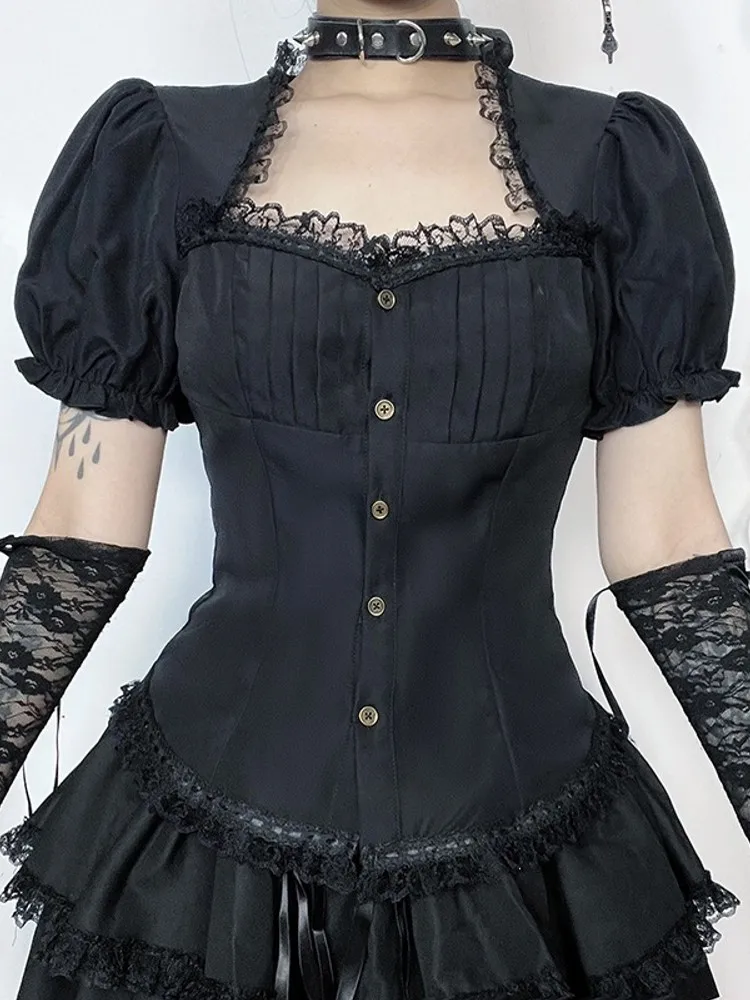 Women Black Gothic Style Summer Short Sleeve Blouse Woman Blouse Shirt Gothic Elegant Work Shirt Top Blusas Mujer De Moda
Women Black Gothic Style Summer Short Sleeve Blouse Woman Blouse Shirt Gothic Elegant Work Shirt Top Blusas Mujer De Moda