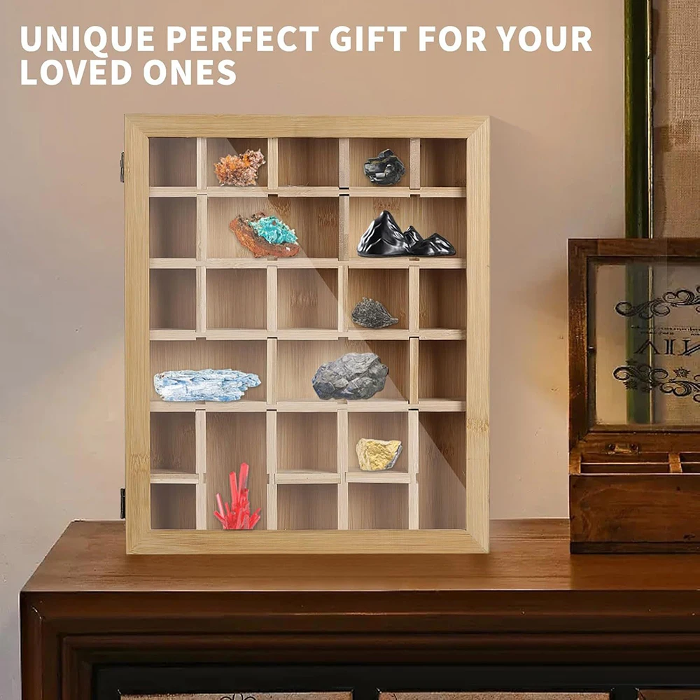 Wooden Crystal Rock Display Box Adjustable Grids Storage Rack Wall-mounted Display Cabinet with Dust-Proof Clear Acrylic Door
Wooden Crystal Rock Display Box Adjustable Grids Storage Rack Wall-mounted Display Cabinet with Dust-Proof Clear Acrylic Door