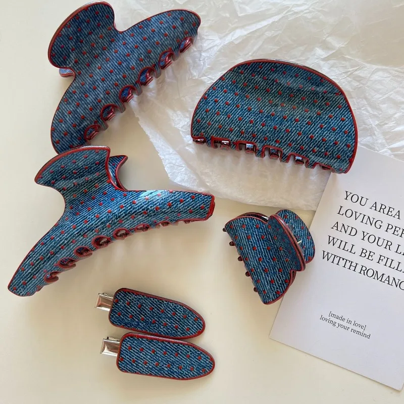 New Denim Blue Red Polka Dot Hair Claw Chunky Acetate Fashion Back Head Updo Clip for Women Trendy Versatile Hair Accessories
New Denim Blue Red Polka Dot Hair Claw Chunky Acetate Fashion Back Head Updo Clip for Women Trendy Versatile Hair Accessories