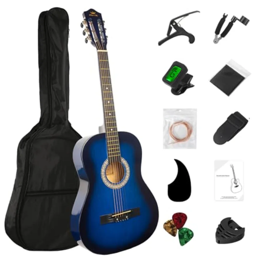 38in Beginner Acoustic Guitar Starter Kit with Tuner Bag Capo Strings Winders Strap Picks Student/ Guitar Pickguard and Gig Bag
38in Beginner Acoustic Guitar Starter Kit with Tuner Bag Capo Strings Winders Strap Picks Student/ Guitar Pickguard and Gig Bag