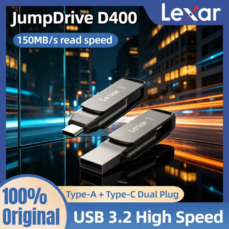 Lexar JumpDrive Dual Drive D400 USB 3.2 Type C Type A Flash Drive Metal Casing Storage Expansion for PC iPhone 15 4K Ultra Max
Lexar JumpDrive Dual Drive D400 USB 3.2 Type C Type A Flash Drive Metal Casing Storage Expansion for PC iPhone 15 4K Ultra Max