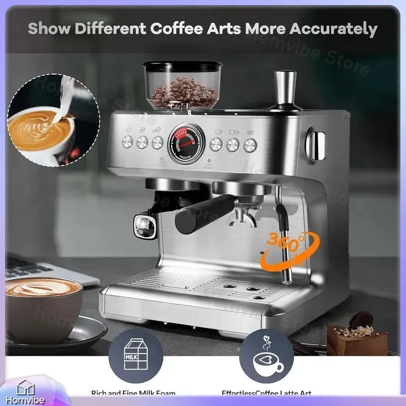20 Bar Espresso Machine with Built-in Grinder Semi-Automatic Coffee Maker PID Temperature Control Milk Frother Steam Wand
20 Bar Espresso Machine with Built-in Grinder Semi-Automatic Coffee Maker PID Temperature Control Milk Frother Steam Wand