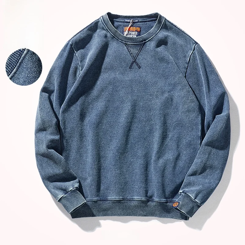 Autumn Winter American Style round Neck Sweatshirt Men's Heavy Wash Long Sleeve Knitted Denim Fleece Sport Overhead Shirt
Autumn Winter American Style round Neck Sweatshirt Men's Heavy Wash Long Sleeve Knitted Denim Fleece Sport Overhead Shirt
