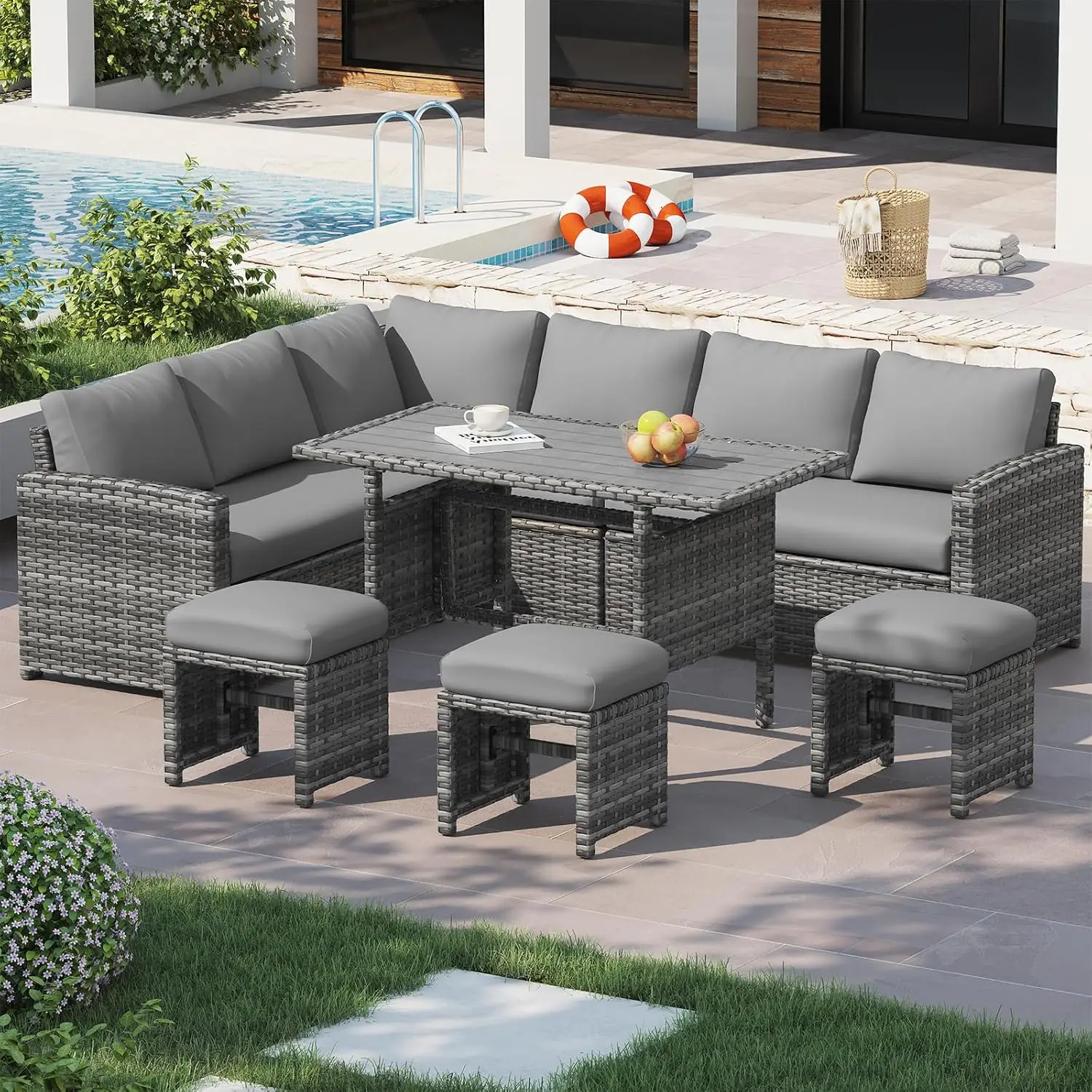 7 Pieces Patio Furniture Set, Outdoor Sectional Sofa Conversation Set, All Weather Wicker Rattan Dining Table & Chair, Custom
7 Pieces Patio Furniture Set, Outdoor Sectional Sofa Conversation Set, All Weather Wicker Rattan Dining Table & Chair, Custom