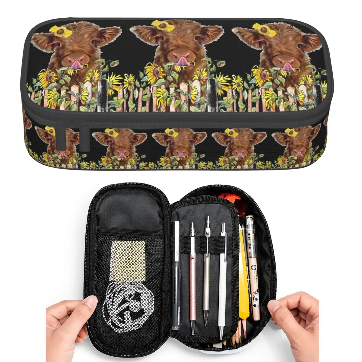 Cute Highland Cow Wearing Sunflower Pencil Cases for Student Pen Box Pencil Bag Big Capacity Pencil Pouch Pen Holder
Cute Highland Cow Wearing Sunflower Pencil Cases for Student Pen Box Pencil Bag Big Capacity Pencil Pouch Pen Holder