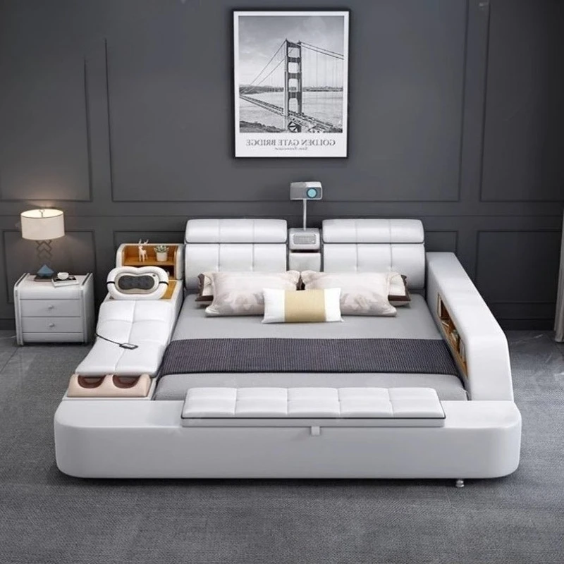 Wooden Headboard Bed Modern European Double Upholstery Bed Queen Nightstands Lit Intelligent Multifonctions Home Furniture
Wooden Headboard Bed Modern European Double Upholstery Bed Queen Nightstands Lit Intelligent Multifonctions Home Furniture