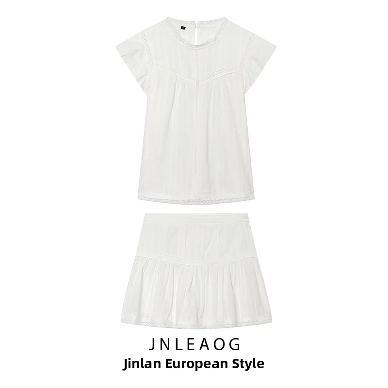 Romantic Vertical Ruffle Women's Summer Fashion Set Short Sleeve Floral Lace Embedded Skirt And Top JNLEAOG New Arrival
Romantic Vertical Ruffle Women's Summer Fashion Set Short Sleeve Floral Lace Embedded Skirt And Top JNLEAOG New Arrival