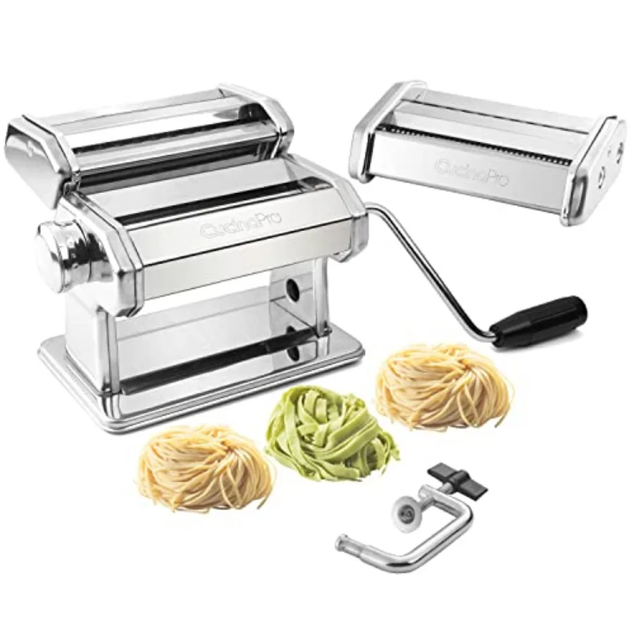 Maker - Heavy Duty Chrome Coated Steel Construction with Fettucine and Spaghetti Attachments Rollers w Adjustable Thickness Set
Maker - Heavy Duty Chrome Coated Steel Construction with Fettucine and Spaghetti Attachments Rollers w Adjustable Thickness Set