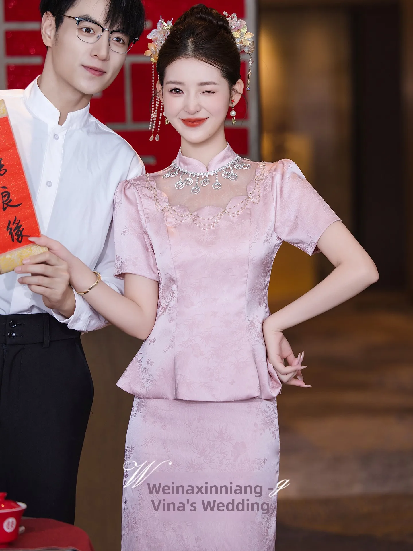 Chic Long Wedding Dress Chinese Style Set Engagement Ceremony Dress Pink Suitable for Daily Wear Polyester Fiber
Chic Long Wedding Dress Chinese Style Set Engagement Ceremony Dress Pink Suitable for Daily Wear Polyester Fiber