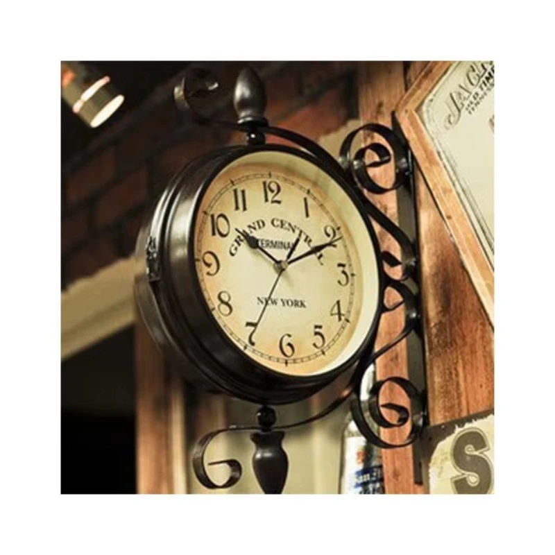 European wrought iron double-sided wall clock simple living room home clock retro clock
European wrought iron double-sided wall clock simple living room home clock retro clock