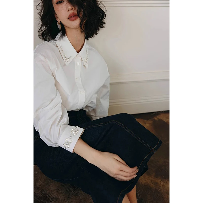 MEXZT Vintage White Shirts Women Elegant Pure Cotton Beading Patchwork Blouses Office Ladies Korean Long Sleeve Design Tops New
MEXZT Vintage White Shirts Women Elegant Pure Cotton Beading Patchwork Blouses Office Ladies Korean Long Sleeve Design Tops New