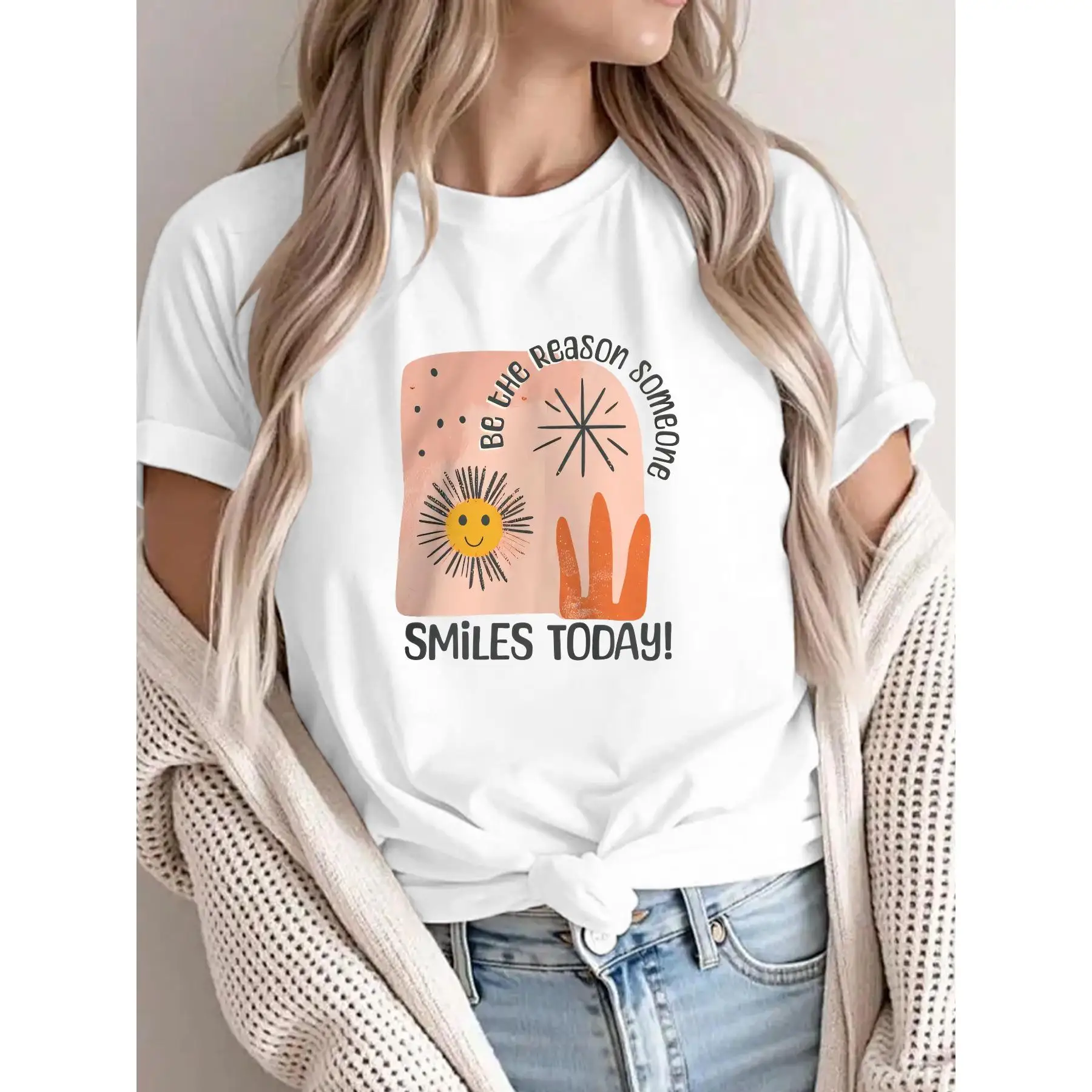 Positive Vibe T-Shirt, Be The Reason Someone Smiles Today Slogan Tee, Inspirational Quote Top, Cute Casual Streetwear for Women
Positive Vibe T-Shirt, Be The Reason Someone Smiles Today Slogan Tee, Inspirational Quote Top, Cute Casual Streetwear for Women
