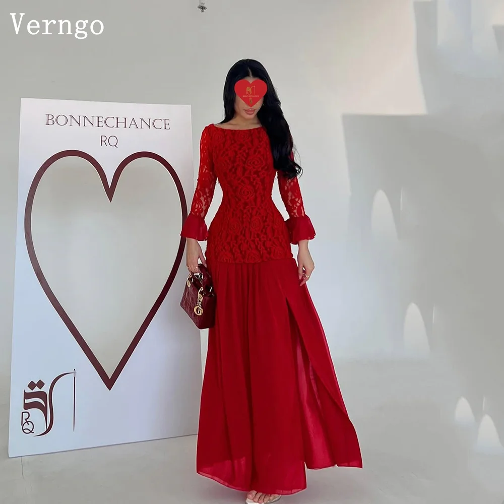 Verngo Elegant Red Lace Formal Occasion Dress O Neck Full Sleeves Prom Gowns Arabic Side Slit Evening Dress Customized
Verngo Elegant Red Lace Formal Occasion Dress O Neck Full Sleeves Prom Gowns Arabic Side Slit Evening Dress Customized