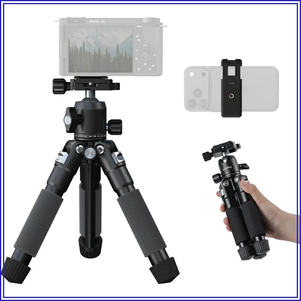 21.2" Mini Tripod for Camera and Phone, Aluminum Alloy Desktop Tripod with 360° Ball Head, Load Up to 11lb
21.2" Mini Tripod for Camera and Phone, Aluminum Alloy Desktop Tripod with 360° Ball Head, Load Up to 11lb