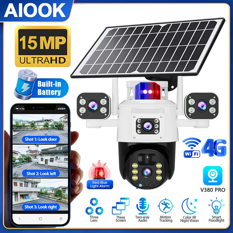 AIOOK Solar Camera Outdoor Surveillance Camera HD 15MP Lens 12000mAh Battery V380 Pro APP 10X Zoom Colour Night Vision 4G SIM
AIOOK Solar Camera Outdoor Surveillance Camera HD 15MP Lens 12000mAh Battery V380 Pro APP 10X Zoom Colour Night Vision 4G SIM
