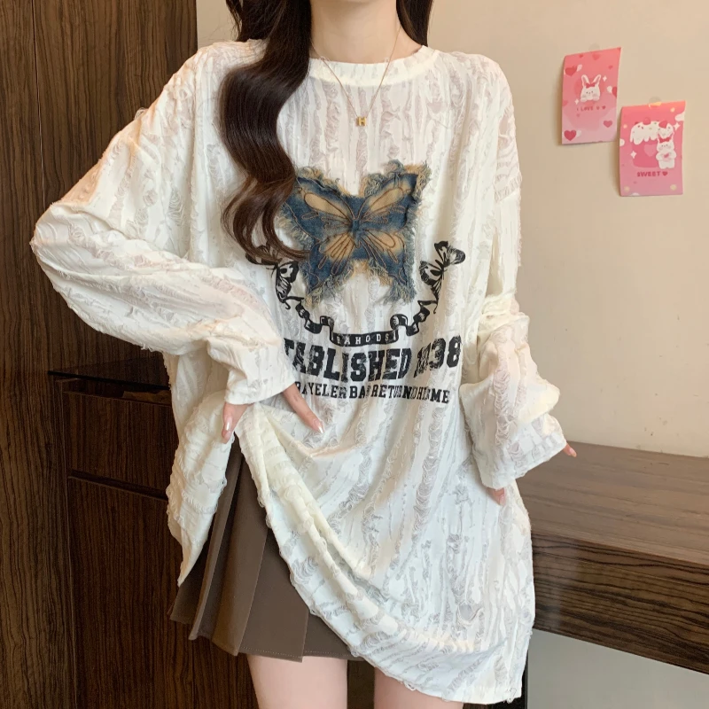 Plus Size Autumn New Korean Style Lazy Style Mid-Length Butterfly Ripped Fashionable Long-Sleeved T-shirt
Plus Size Autumn New Korean Style Lazy Style Mid-Length Butterfly Ripped Fashionable Long-Sleeved T-shirt