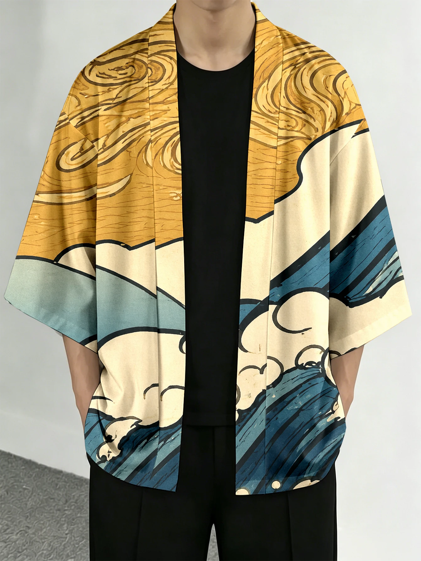 Men's casual top Japanese Wave Art Casual Openfront top for everyday wear 3D Digital Print 100% Polyester Ocean Wave Printed Kimono Cardigan Fit for Spring/Summer Resort and Street Fashion Apparel
Men's casual top Japanese Wave Art Casual Openfront top for everyday wear 3D Digital Print 100% Polyester Ocean Wave Printed Kimono Cardigan Fit for Spring/Summer Resort and Street Fashion Apparel