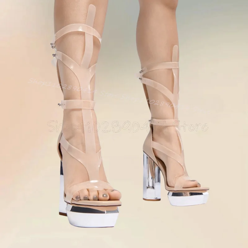 Beige PVC Hollow Design Open Toe Platform Sandals Boots Back Zipper Women Shoes Chunky High Heels Novel 2024 Zapatos Para Mujere
Beige PVC Hollow Design Open Toe Platform Sandals Boots Back Zipper Women Shoes Chunky High Heels Novel 2024 Zapatos Para Mujere