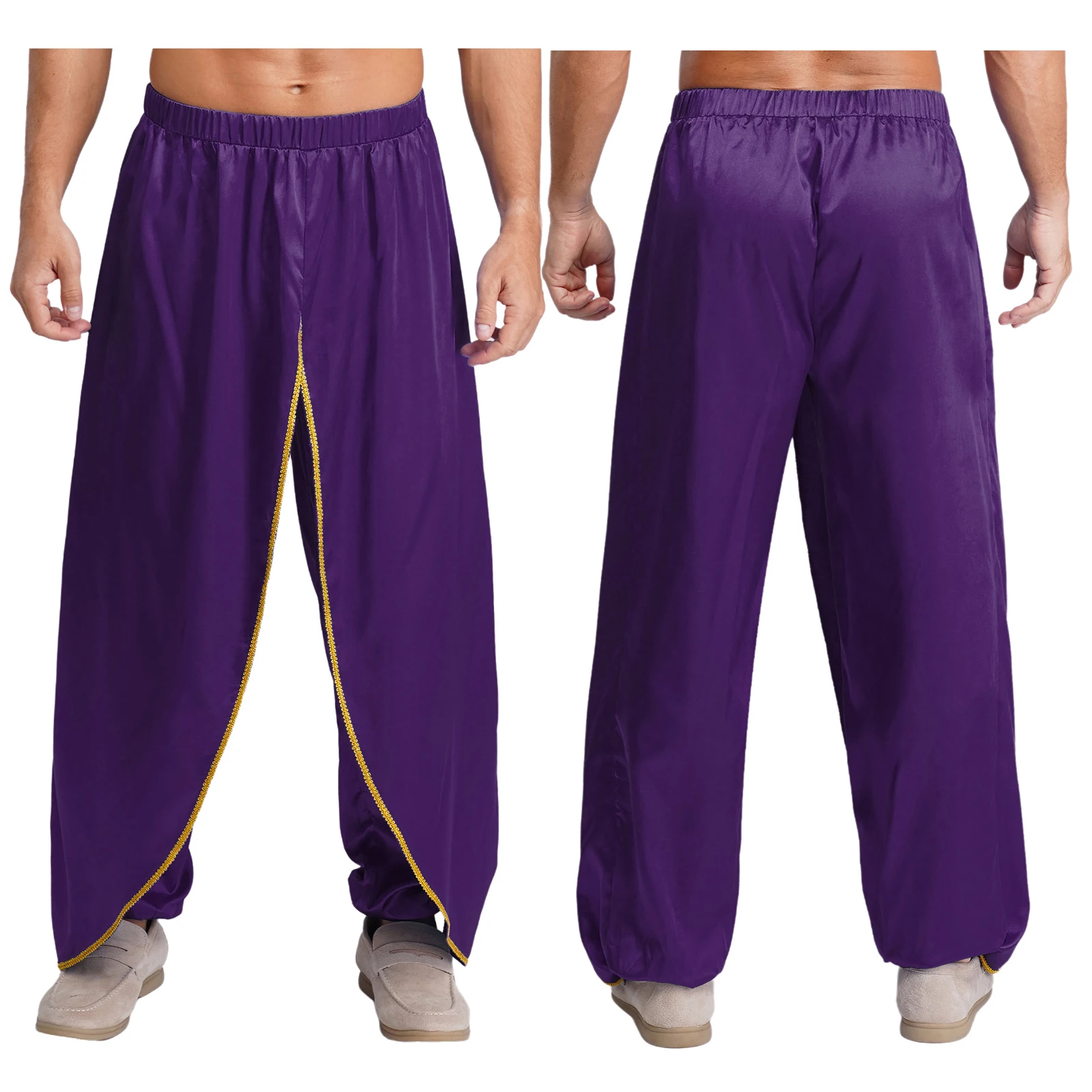 Men's Fashion Arabic Indian Baggy Pants Gold Trim Solid Color Dhoti Palazzo Trousers for Halloween Cosplay Performance Pants
Men's Fashion Arabic Indian Baggy Pants Gold Trim Solid Color Dhoti Palazzo Trousers for Halloween Cosplay Performance Pants