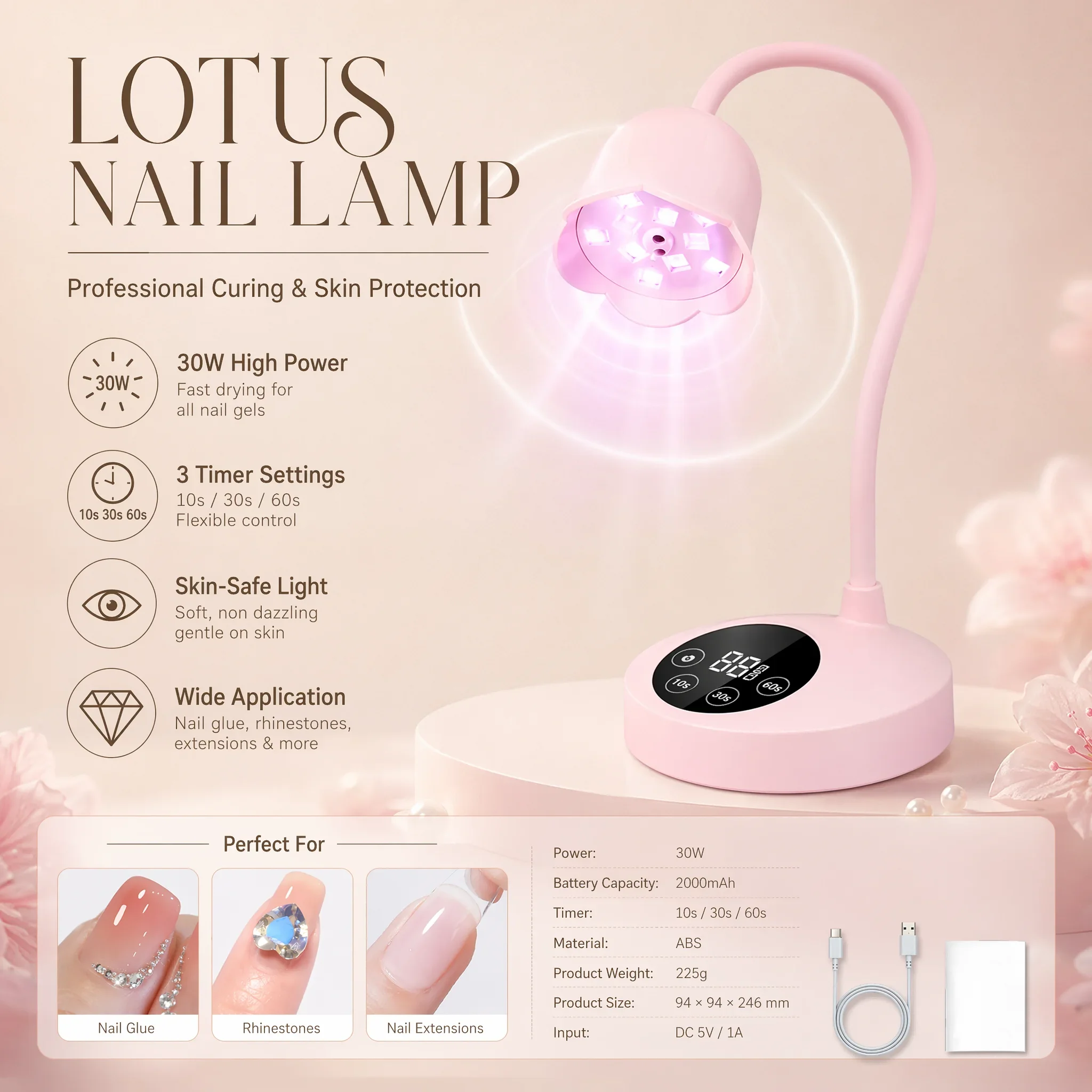 Rechargeable UV LED Nail Lamp, 360° Gooseneck Cordless Nail Dryer with LCD Display Auto Sensor, Fast Curing Light for Gel Polish
Rechargeable UV LED Nail Lamp, 360° Gooseneck Cordless Nail Dryer with LCD Display Auto Sensor, Fast Curing Light for Gel Polish