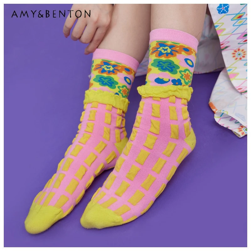 Новые женские носки с 3D-цветами и рюшами, японский стиль, милые, универсальные, желтые, средней длины, для женщин
Новые женские носки с 3D-цветами и рюшами, японский стиль, милые, универсальные, желтые, средней длины, для женщин