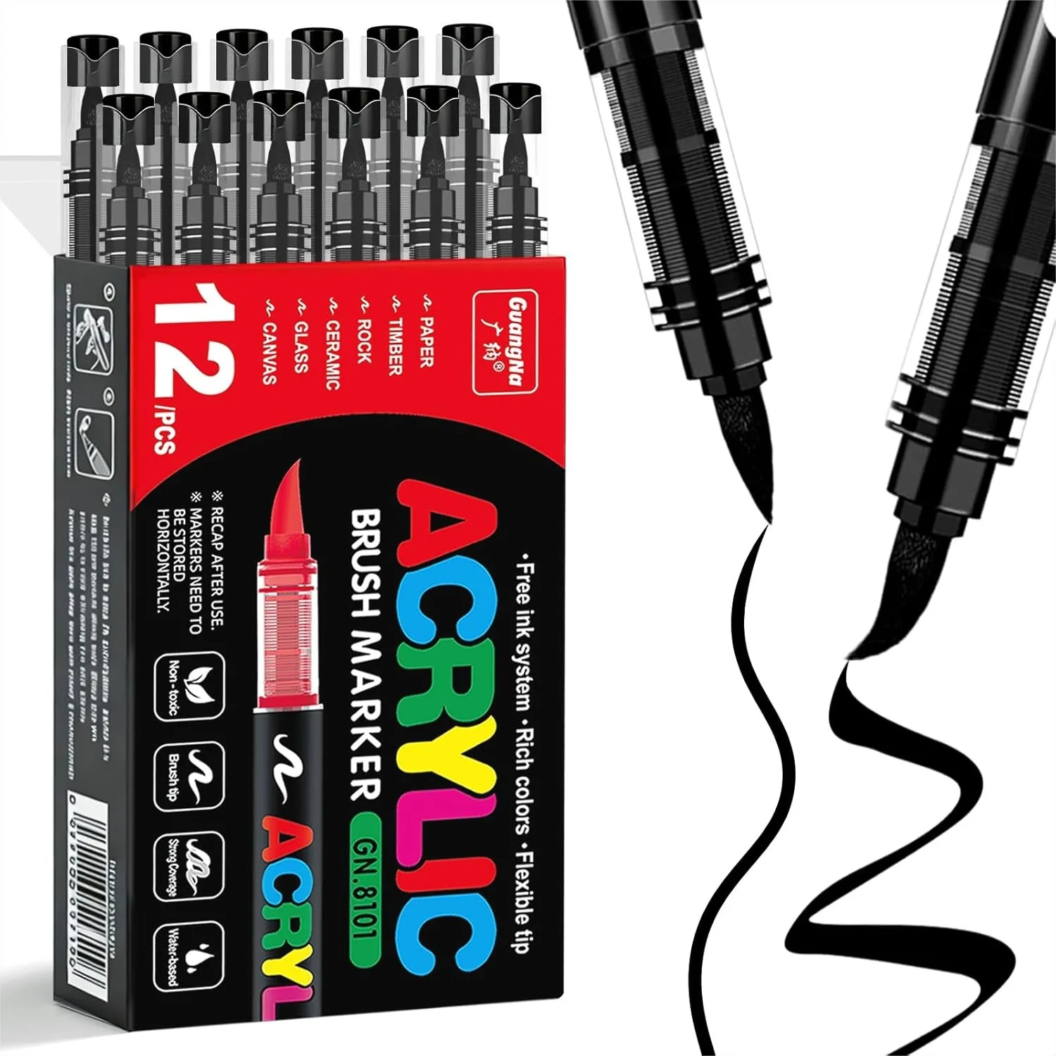 12 PCS Black Acrylic Paint Markers, Soft Brush Tip Quick-Drying for Canvas, Rock, Wood, Stone, Glass, Ceramic, Fabric
12 PCS Black Acrylic Paint Markers, Soft Brush Tip Quick-Drying for Canvas, Rock, Wood, Stone, Glass, Ceramic, Fabric