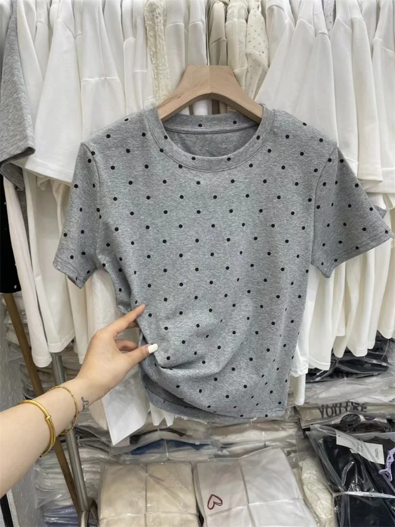 Korean Style Polka Dot Short Sleeve Women's T-Shirt round Neck Base Layer Sweet And Spicy Design Slimming Effect Top
Korean Style Polka Dot Short Sleeve Women's T-Shirt round Neck Base Layer Sweet And Spicy Design Slimming Effect Top