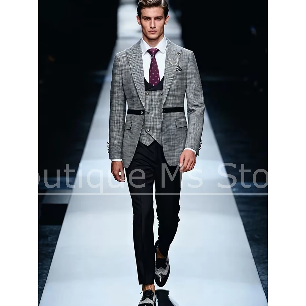 Men's Houndstooth Suit 3 Piece Single Button Peak Lapel Outfit Chic Wedding Party Prom Gentleman Tuxedo (Jacket+Vest+Pants)
Men's Houndstooth Suit 3 Piece Single Button Peak Lapel Outfit Chic Wedding Party Prom Gentleman Tuxedo (Jacket+Vest+Pants)