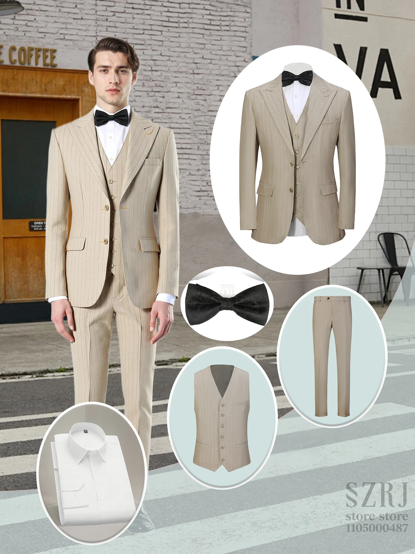 Мужской костюм из 5 предметов в вертикальную полоску + куртка на двойных пуговицах + брюки + белая рубашка + черный галстук, подходит для свадьбы/деловой/днего ношения
Мужской костюм из 5 предметов в вертикальную полоску + куртка на двойных пуговицах + брюки + белая рубашка + черный галстук, подходит для свадьбы/деловой/днего ношения