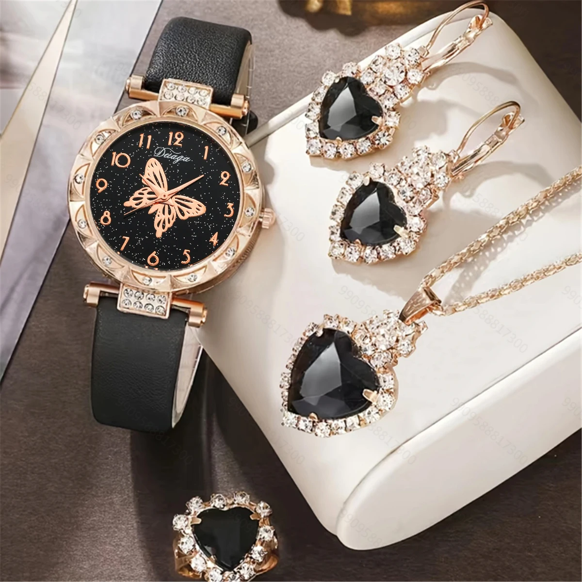 5pcs set women's fashionable and personalized minimalist classic butterfly digital belt watch quartz watch