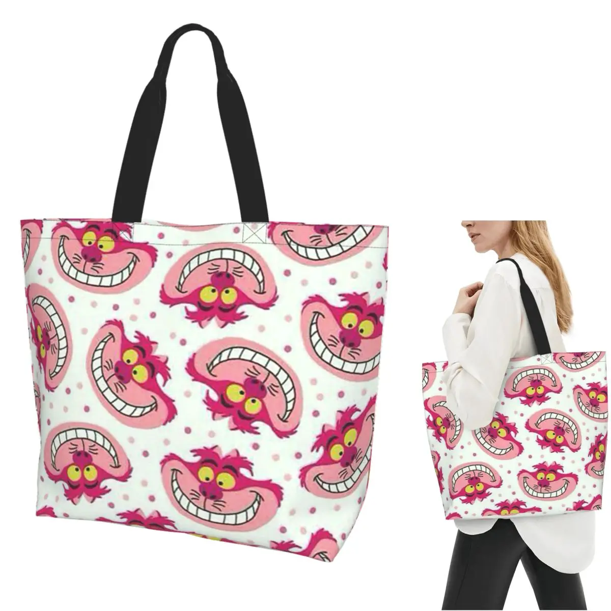 Cheshire Alice Cats Cartoon Shopping Tote Bag Canvas Large Capacity Shoulder Bags Shopper Grocery Handbag for Women
Cheshire Alice Cats Cartoon Shopping Tote Bag Canvas Large Capacity Shoulder Bags Shopper Grocery Handbag for Women