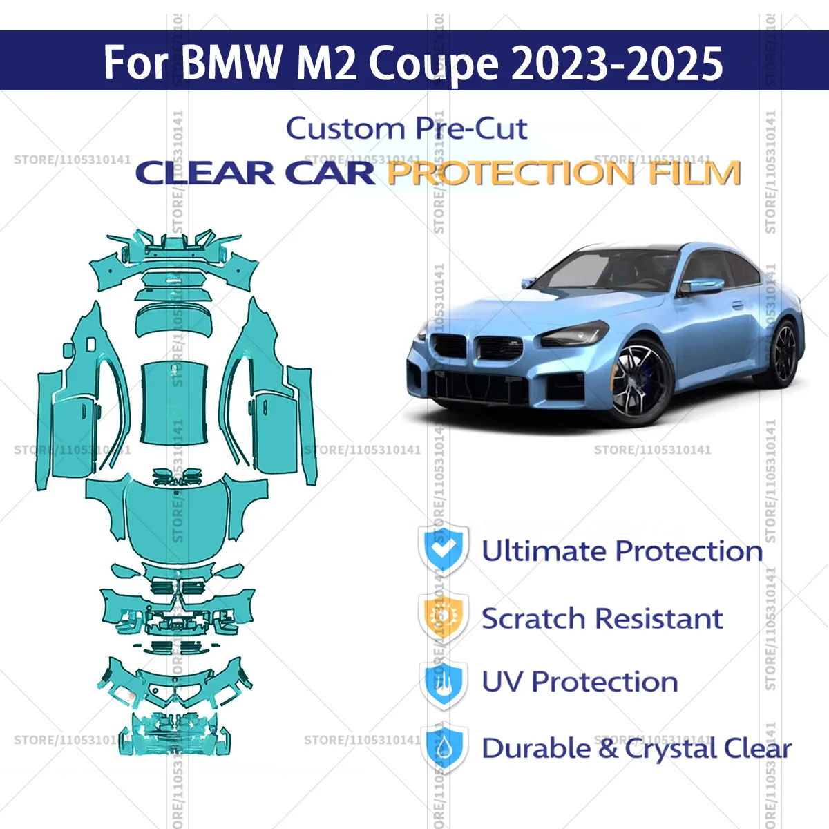 Для BMW M2 Coupe 2023-2025: Предварительно вырезанная прозрачная защитная пленка (PPF) для автомобиля, профессиональная автомобильная пленка PPF для полной оклейки кузова
Для BMW M2 Coupe 2023-2025: Предварительно вырезанная прозрачная защитная пленка (PPF) для автомобиля, профессиональная автомобильная пленка PPF для полной оклейки кузова