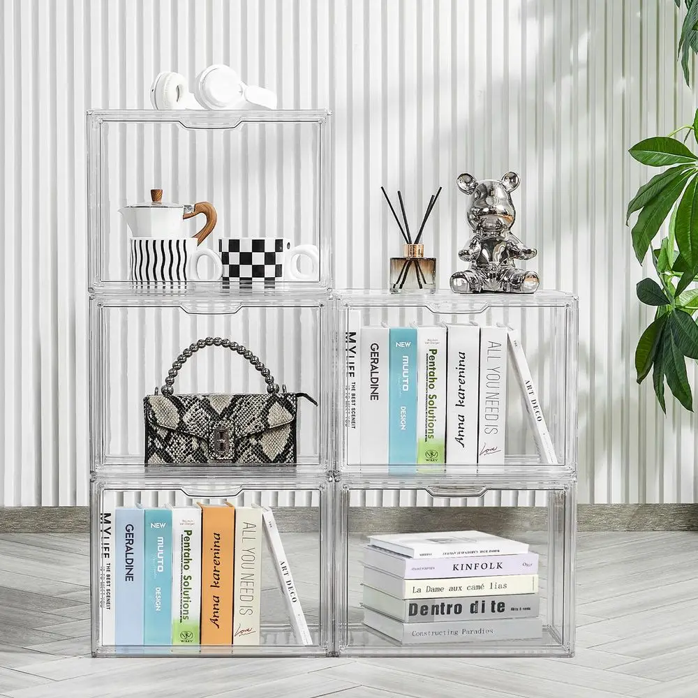 Cube Storage Organizer Acrylic Book Case Display Case Box Stackable Book Storage Containers With Magnetic Door Clear Plastic Po