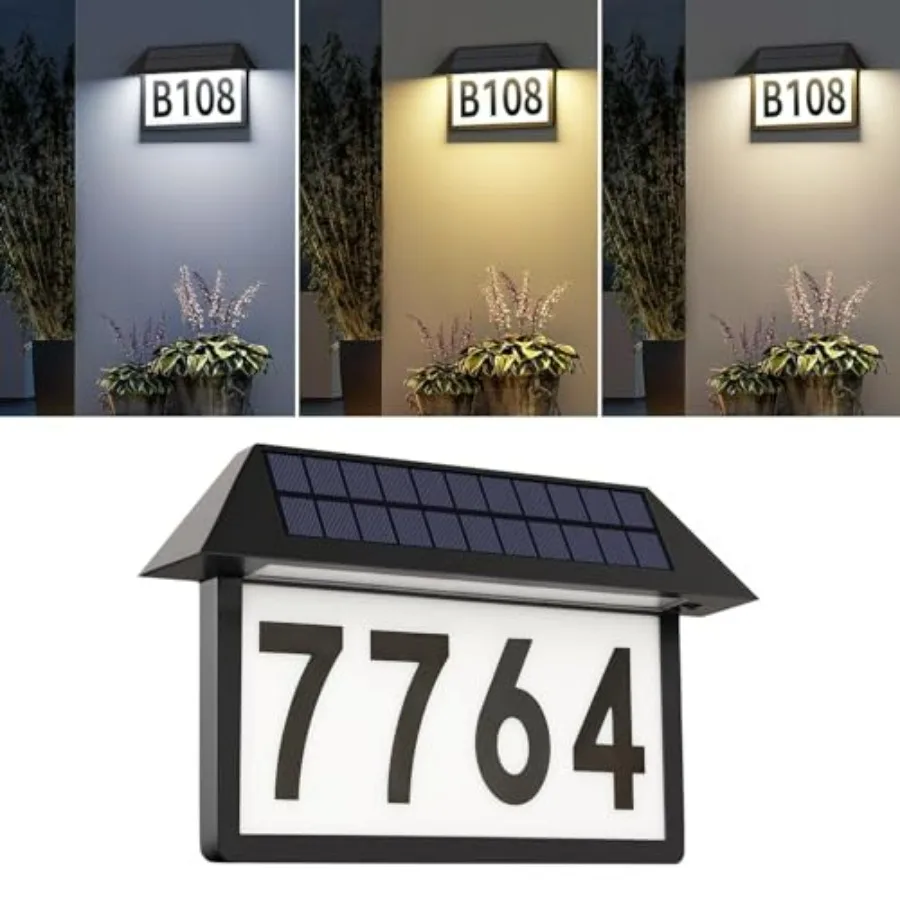 Solar Address Sign, Lighted House Numbers Waterproof, 3-Color Lighting Modes LED Illuminated Address Plaque, Wall Mount Address
Solar Address Sign, Lighted House Numbers Waterproof, 3-Color Lighting Modes LED Illuminated Address Plaque, Wall Mount Address