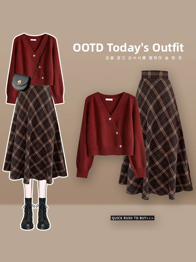 plus Size Women's Autumn Spring New Year's Outfit Slimming Concealing Red Cisas Sweater Plaid Skirt Two Piece Set
plus Size Women's Autumn Spring New Year's Outfit Slimming Concealing Red Cisas Sweater Plaid Skirt Two Piece Set