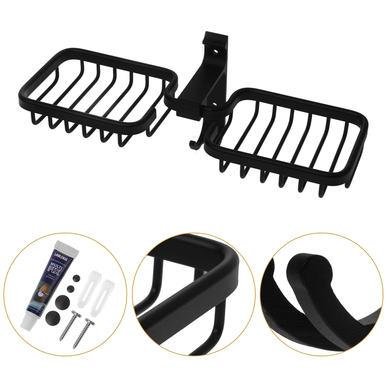 Black Vintage Wall Mounted Bath Shower Soap Dish Holder 2 Soap Baskets Aluminum Shelf Hook Tray for Bathroom Storage 
Black Vintage Wall Mounted Bath Shower Soap Dish Holder 2 Soap Baskets Aluminum Shelf Hook Tray for Bathroom Storage