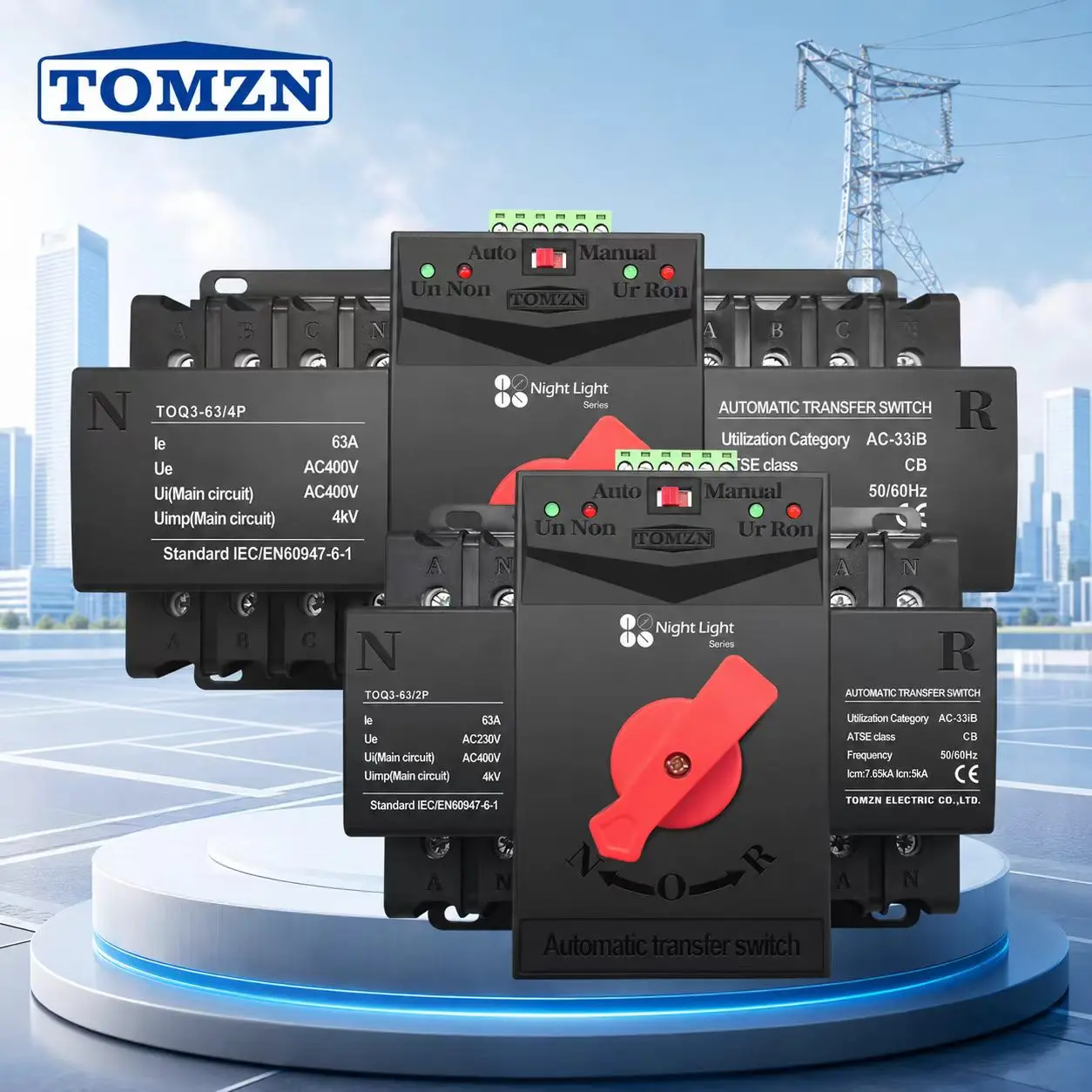 TOMZN TOQ3 Built-in Circuit Breaker – Short-Circuit Overload Protection 2 Input 2/1 Output 2P/4P 63A/125A with Night Light
TOMZN TOQ3 Built-in Circuit Breaker – Short-Circuit Overload Protection 2 Input 2/1 Output 2P/4P 63A/125A with Night Light