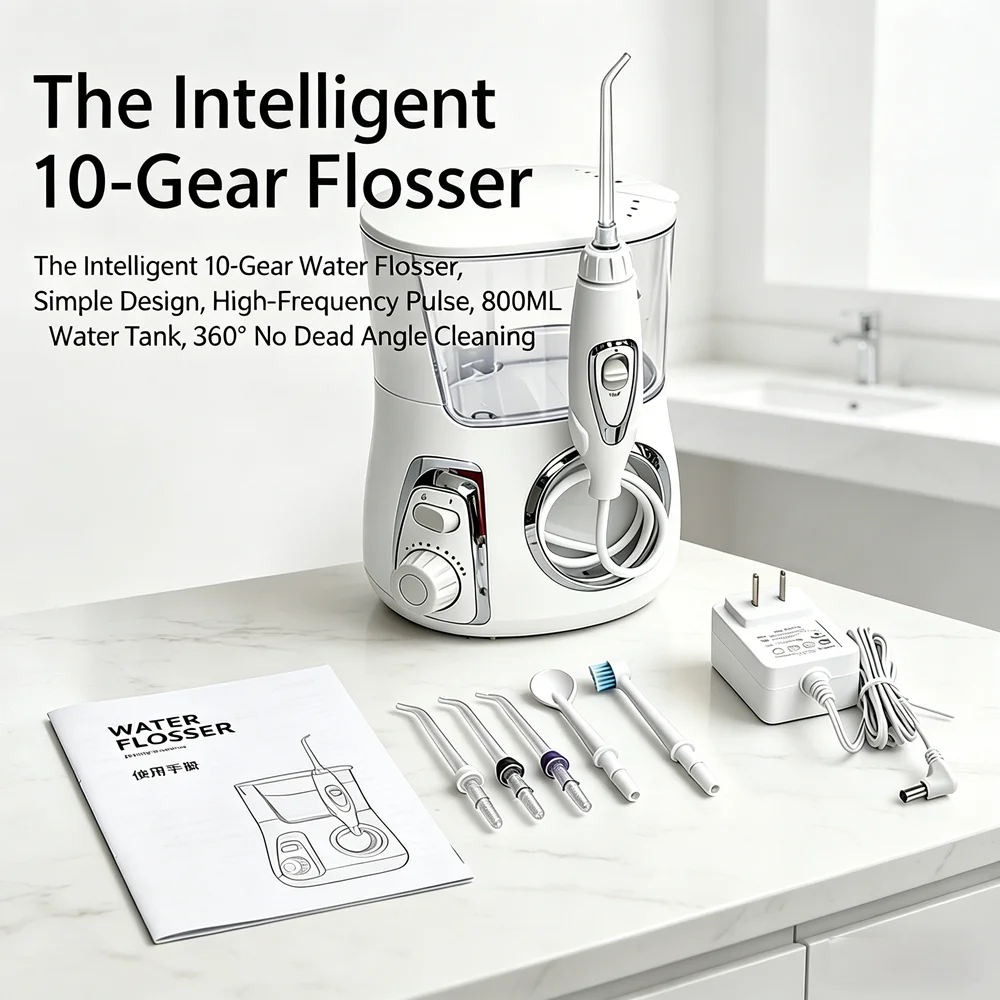 Professional Countertop Dental Water Flosser Electric Oral Irrigator 5 Jet Tips 10 Modes 800ML Tank Anti-Cavity Care
Professional Countertop Dental Water Flosser Electric Oral Irrigator 5 Jet Tips 10 Modes 800ML Tank Anti-Cavity Care