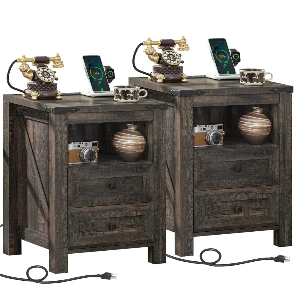 Nightstands Set of 2 with Charging Station, Farmhouse Night Stand with 2 Drawers and Shelf Storage, Wooden Side End Table, Beds
Nightstands Set of 2 with Charging Station, Farmhouse Night Stand with 2 Drawers and Shelf Storage, Wooden Side End Table, Beds
