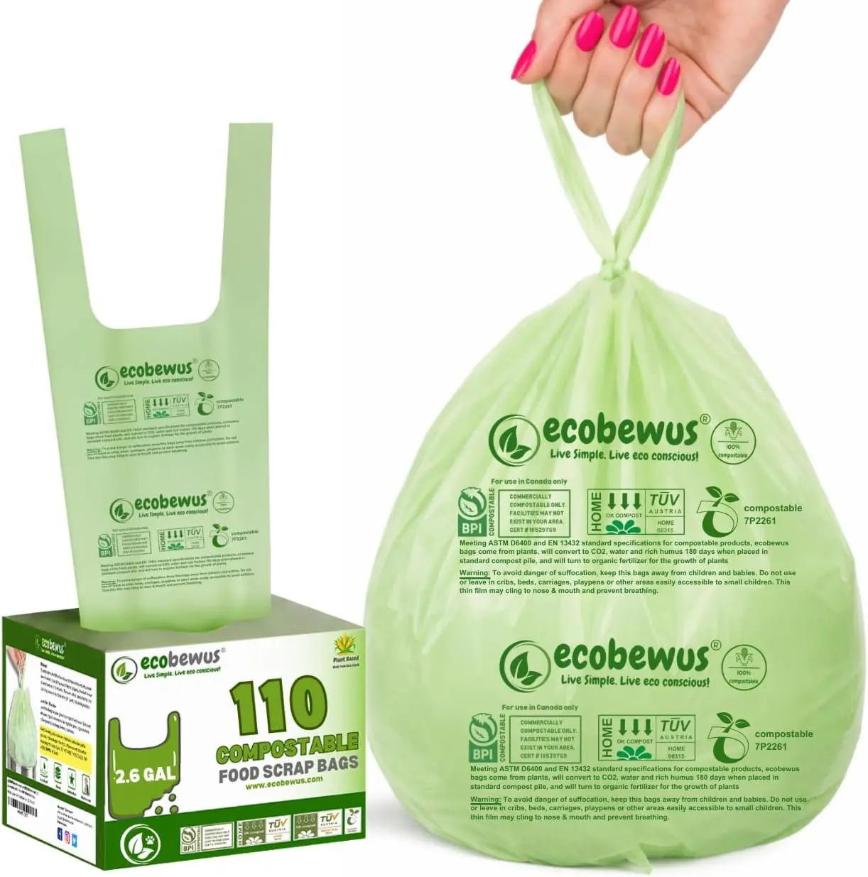 2.6 Gallon Compostable Bags with Handle Tie 110 Count Small Trash Bags for Kitchen Food Scrap
2.6 Gallon Compostable Bags with Handle Tie 110 Count Small Trash Bags for Kitchen Food Scrap