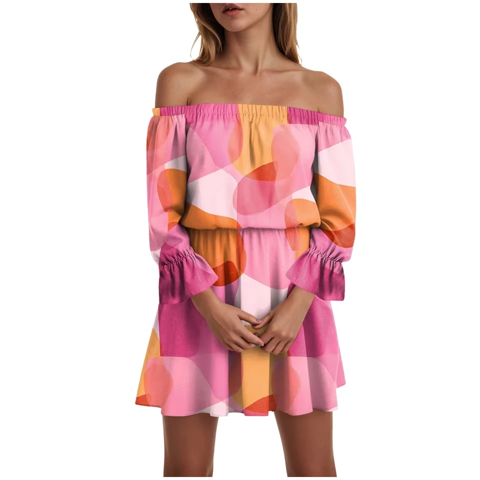 Women One Shoulder Sexy Off Shoulder Dress Print 3/4 Sleeve Elastic Waist Mini Dress Holiday Beach Womens Summer Dresses
Women One Shoulder Sexy Off Shoulder Dress Print 3/4 Sleeve Elastic Waist Mini Dress Holiday Beach Womens Summer Dresses