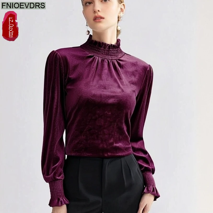Фиолетовые топы с высоким воротником, блузки, новая модная женская осенне-зимняя базовая одежда, элегантная офисная женская рубашка в стиле ретро с длинными рукавами 
Фиолетовые топы с высоким воротником, блузки, новая модная женская осенне-зимняя базовая одежда, элегантная офисная женская рубашка в стиле ретро с длинными рукавами