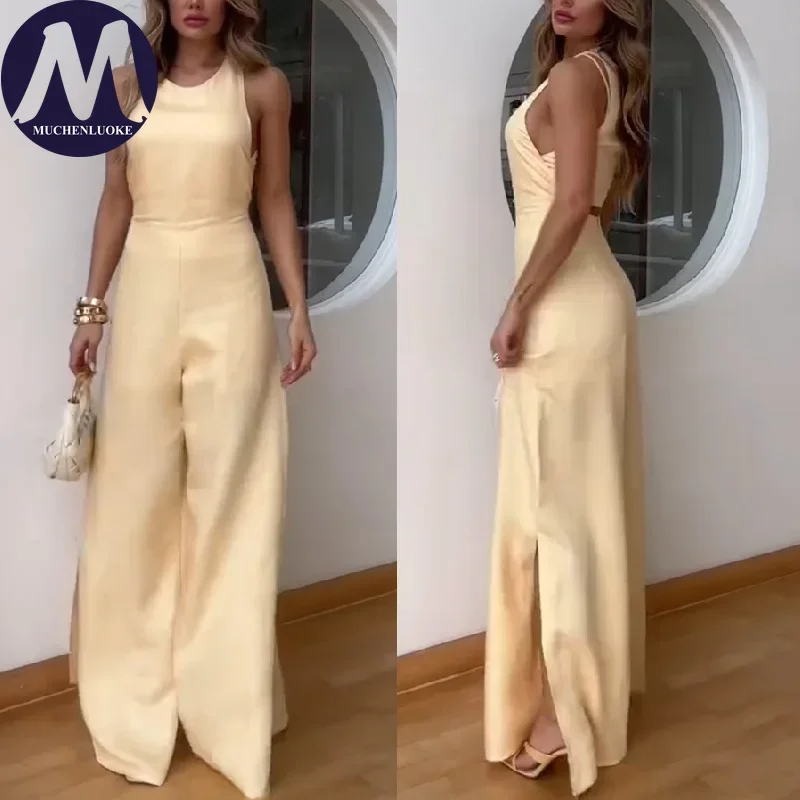 Women's Sexy Sleeveless O-Neck Jumpsuit High-Waisted Loose Straight Leg Summer Fashion Casual Jumpsuits
Women's Sexy Sleeveless O-Neck Jumpsuit High-Waisted Loose Straight Leg Summer Fashion Casual Jumpsuits