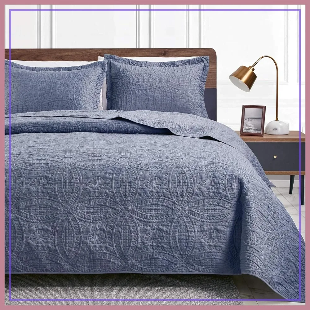 Oversized King Quilt Set - Bluish Grey Coin Pattern Lightweight Bedspread for All Season, 3 Pieces
Oversized King Quilt Set - Bluish Grey Coin Pattern Lightweight Bedspread for All Season, 3 Pieces