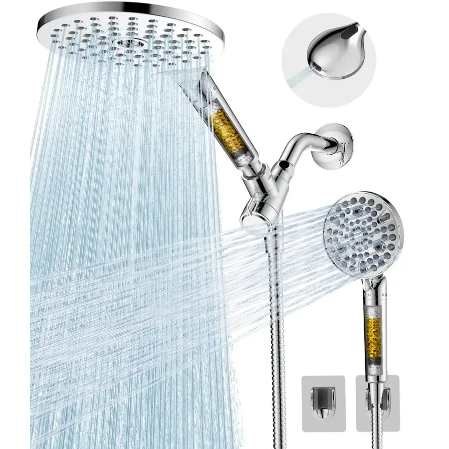 Dual Filtered Shower Heads Combo, High Pressure Rain Shower Head with Handheld Spray Builtin Power Wash, Dual Handheld Shower He
Dual Filtered Shower Heads Combo, High Pressure Rain Shower Head with Handheld Spray Builtin Power Wash, Dual Handheld Shower He
