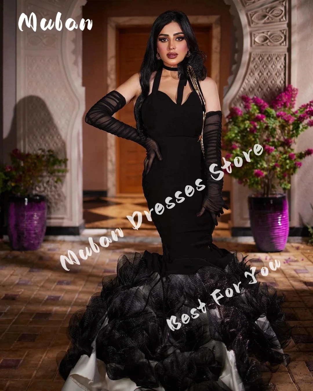 Black Mermaid Tulle Ruffle Evening Dresses 2024 Mermaid Floor-length Halter Saudi Arabia Formal Dresses For Prom Party Gown
Black Mermaid Tulle Ruffle Evening Dresses 2024 Mermaid Floor-length Halter Saudi Arabia Formal Dresses For Prom Party Gown