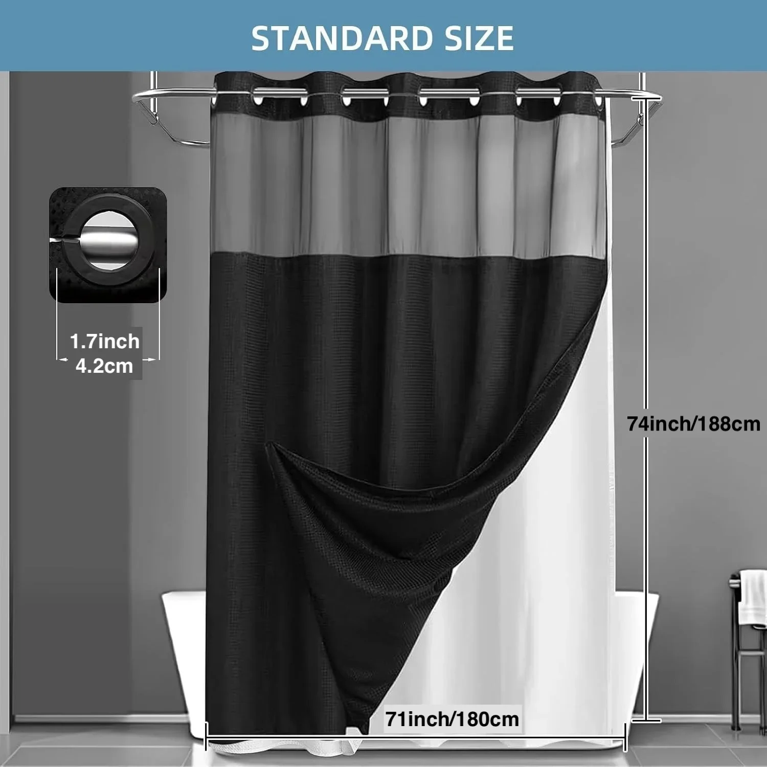 No Hooks Shower Curain Dotted Waffle Weave Shower Curtain with Snap in Liner set- 71W x 74H Fabric for Hotel Grade,Spa
No Hooks Shower Curain Dotted Waffle Weave Shower Curtain with Snap in Liner set- 71W x 74H Fabric for Hotel Grade,Spa
