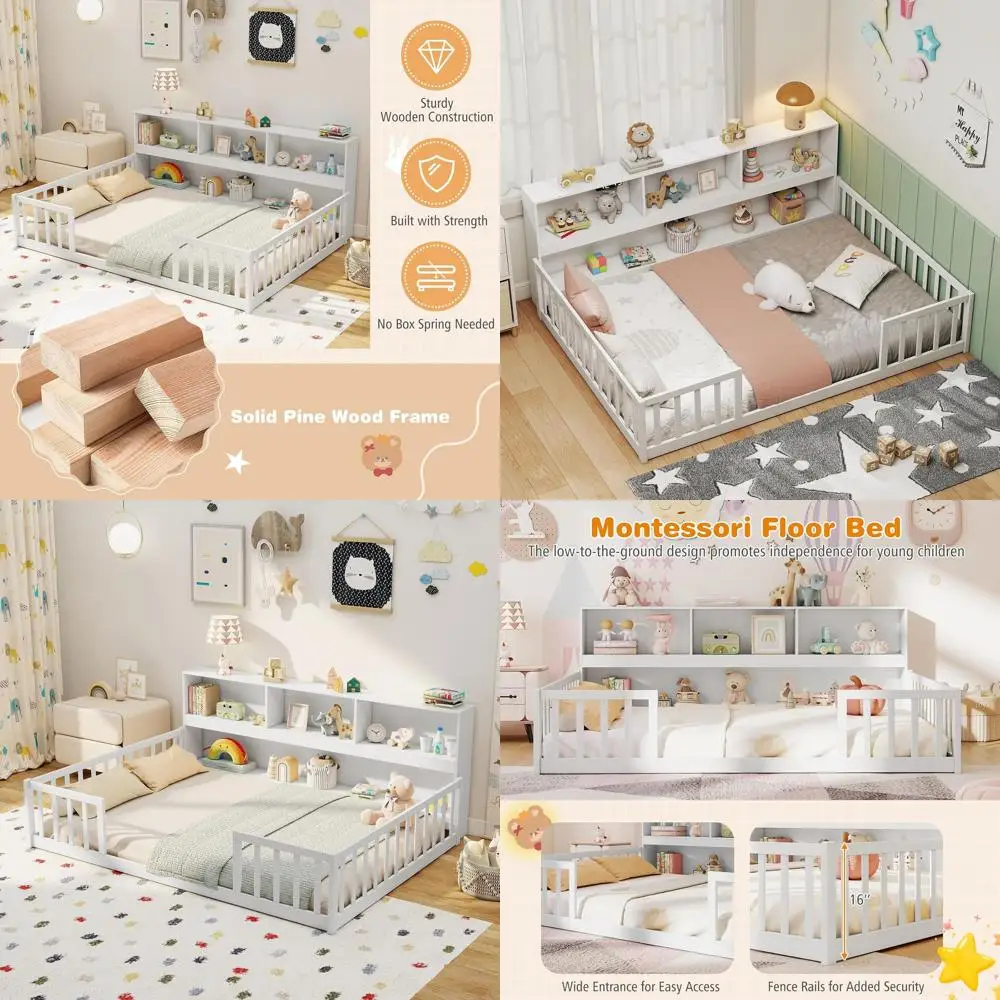 White Wooden Loft Bed with Bookcase, Storage Shelves, and Safety Rails, Suitable for Kids, No Box Spring or Slats Needed
White Wooden Loft Bed with Bookcase, Storage Shelves, and Safety Rails, Suitable for Kids, No Box Spring or Slats Needed
