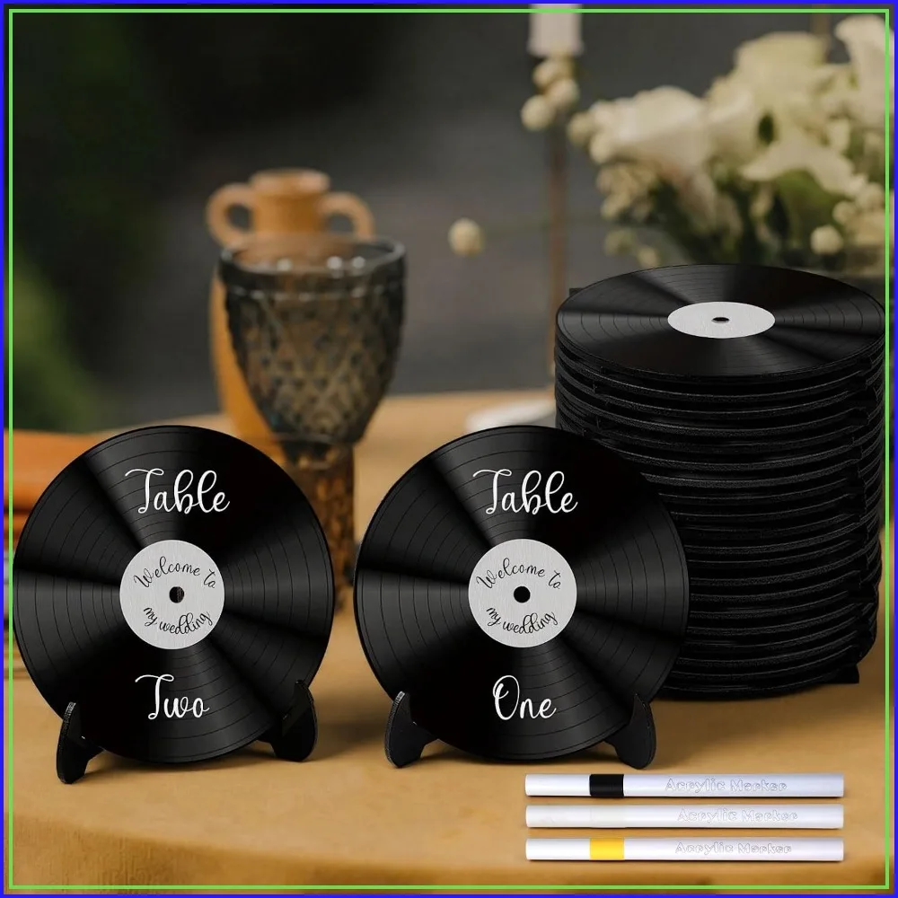 20 Pcs Vinyl Record Table Numbers with Easel Stands, Retro Music Wedding Decor, DIY Doodle Fake Records with 3 Markers for Souvenir Gifts
20 Pcs Vinyl Record Table Numbers with Easel Stands, Retro Music Wedding Decor, DIY Doodle Fake Records with 3 Markers for Souvenir Gifts