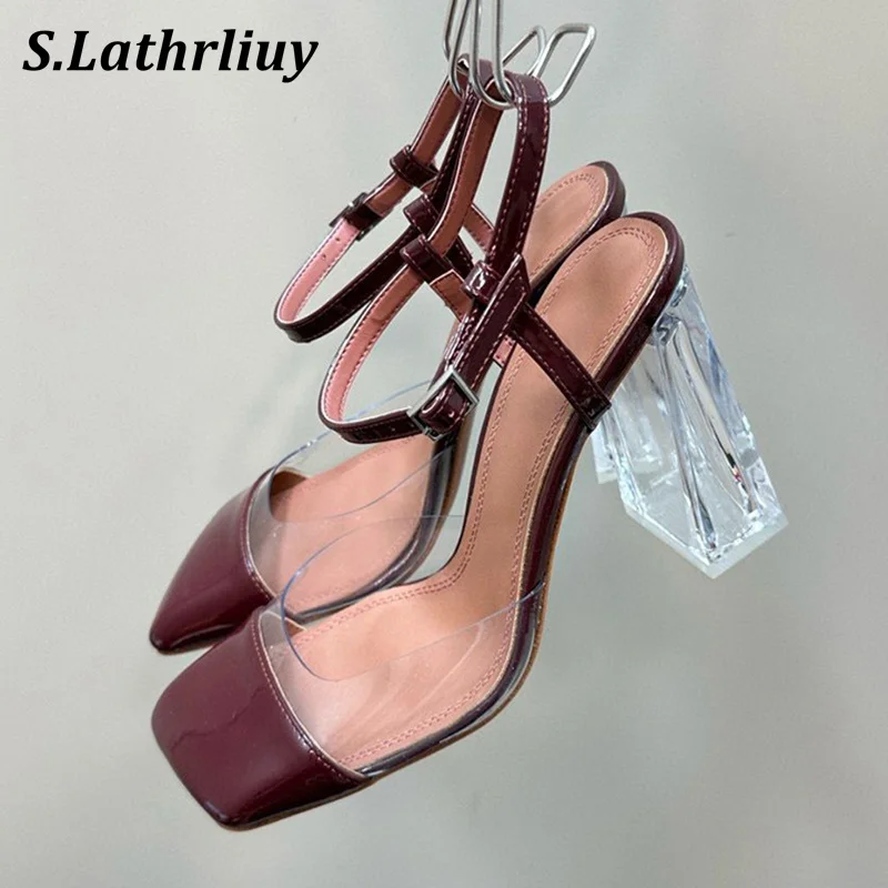 Sexy Transparent Super High Heels Sandals Women's Patent Leather Ankle Strap Chunky Heels Sandalias Summer Party Banquet Shoes
Sexy Transparent Super High Heels Sandals Women's Patent Leather Ankle Strap Chunky Heels Sandalias Summer Party Banquet Shoes